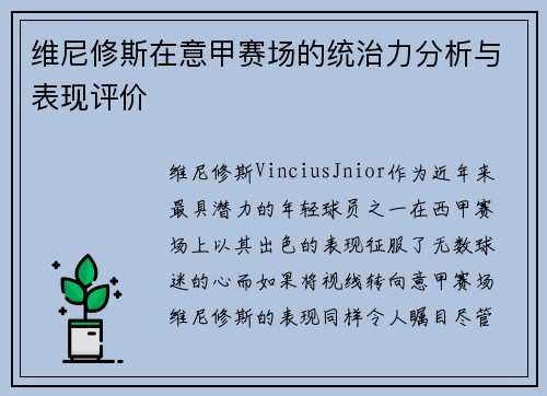 维尼修斯在意甲赛场的统治力分析与表现评价